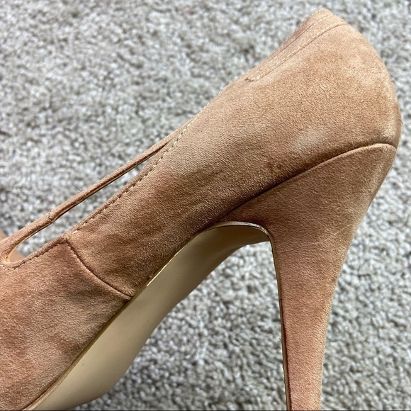 JustFab Marlena Tan Faux Suede Round Toe Cutout Stiletto Pumps Womens 7.5 - Picture 8 of 8